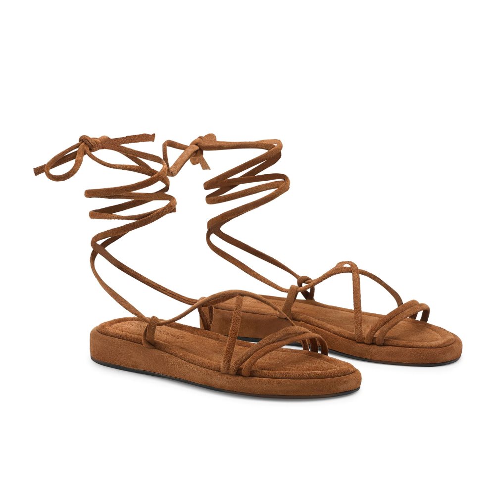 Russell & Bromley Boho Ankle Tie Platta Sandaler Dam Bruna | EQLYW-2698