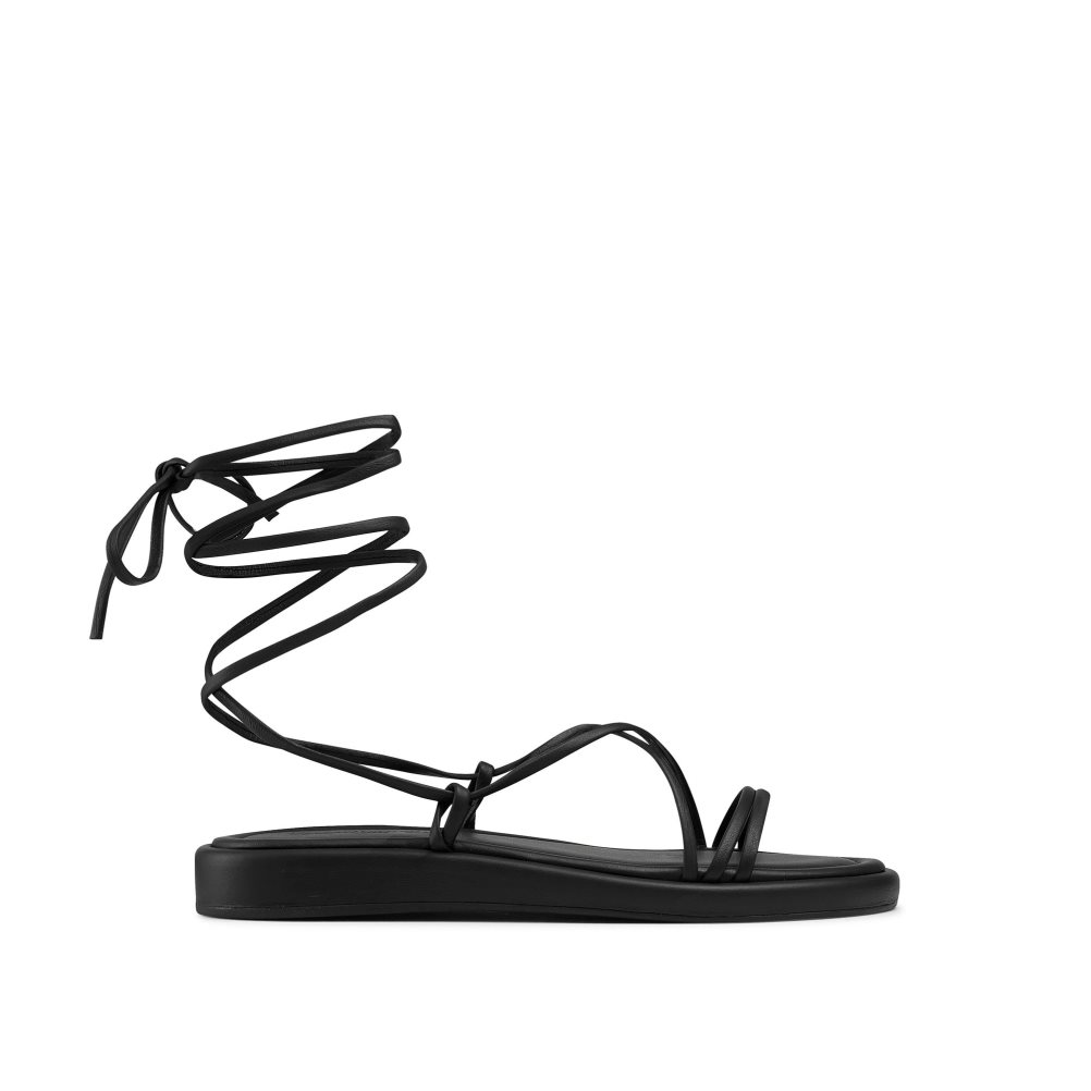 Russell & Bromley Boho Ankle Tie Platta Sandaler Dam Svarta | TPXIW-1426