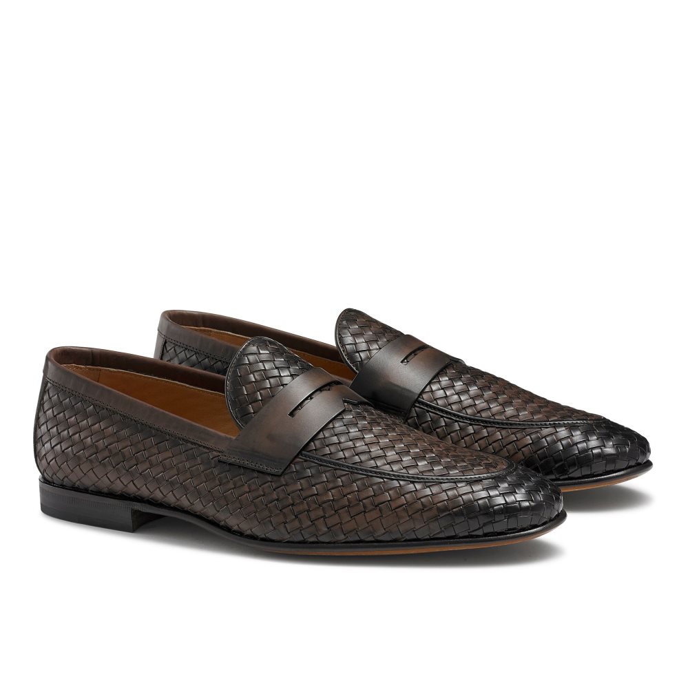 Russell & Bromley Bologna Weave Formella Skor Herr Choklad | IOEZN-2875