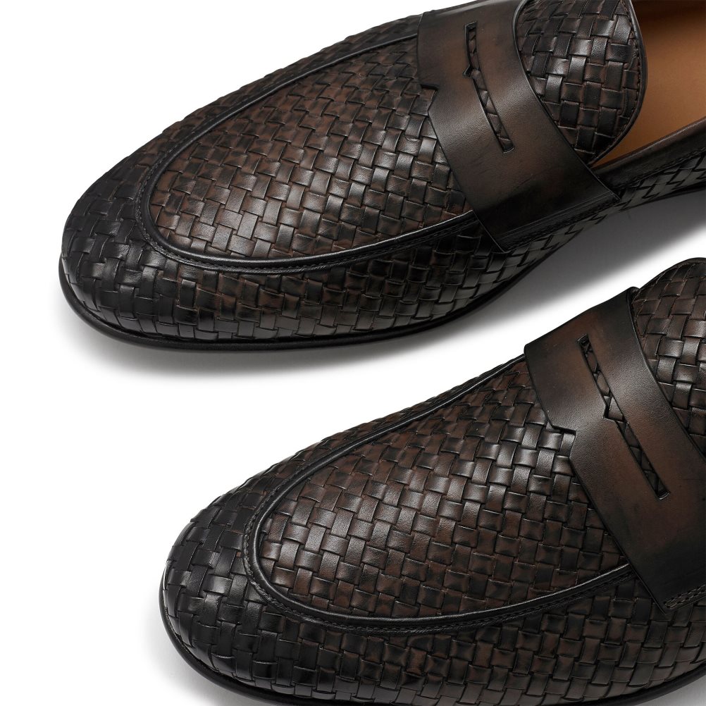 Russell & Bromley Bologna Weave Formella Skor Herr Choklad | IOEZN-2875