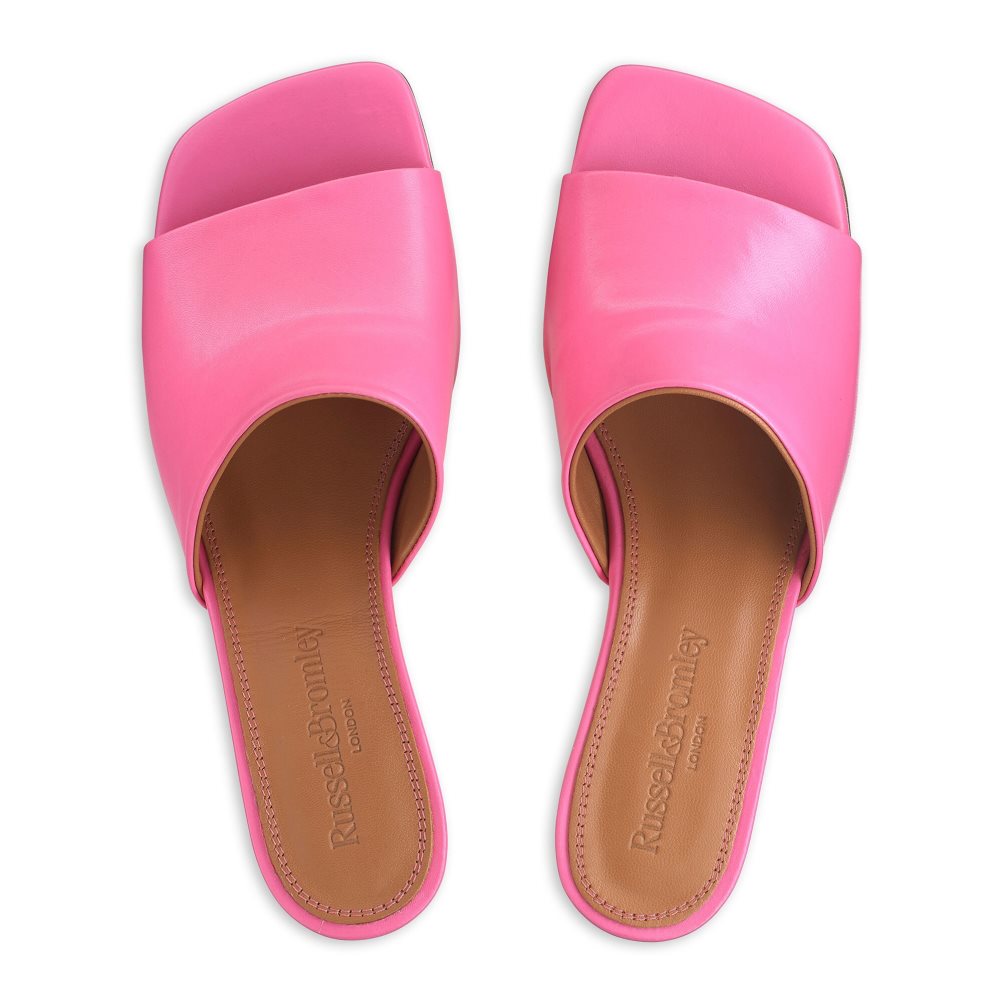Russell & Bromley Bon Bon Mid Block Mules Skor Dam Rosa | ICNGX-6208