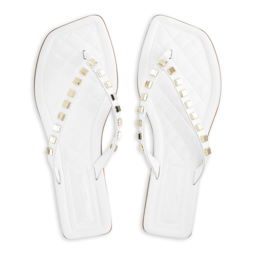 Russell & Bromley Cairo Stud Tå Post Platta Sandaler Dam Vita | FXONQ-4096