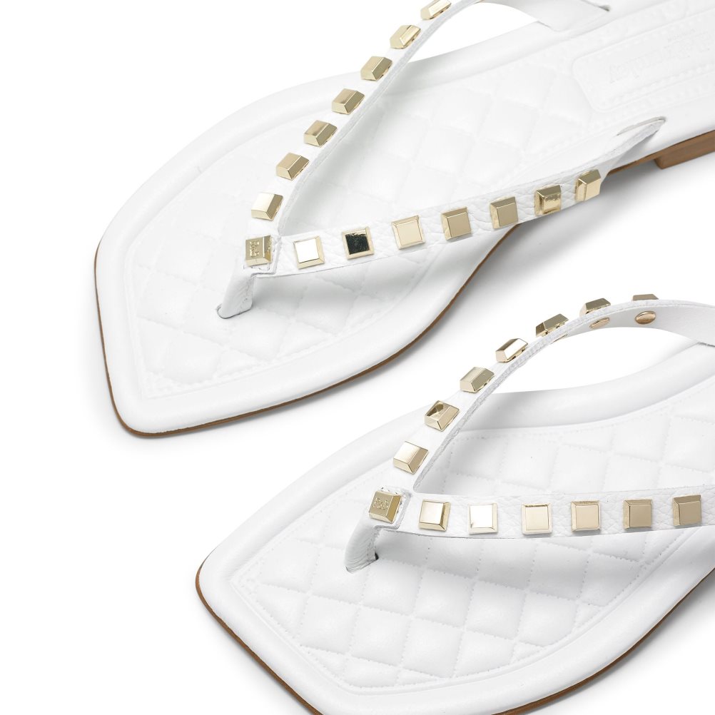 Russell & Bromley Cairo Stud Tå Post Platta Sandaler Dam Vita | FXONQ-4096