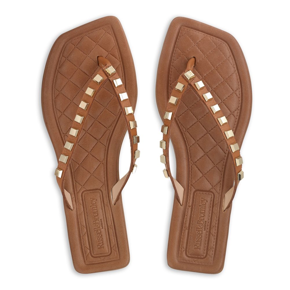 Russell & Bromley Cairo Stud Tå Post Platta Sandaler Dam Bruna | XUEJY-5987