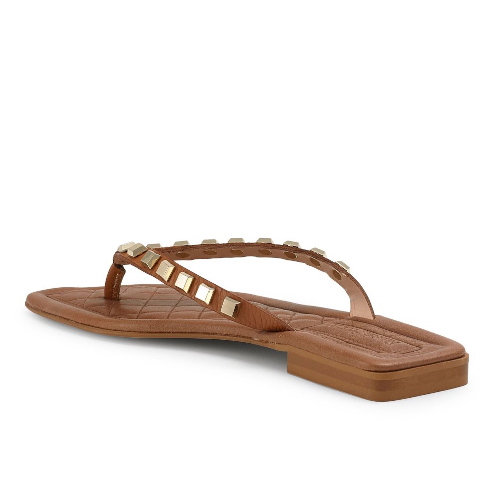 Russell & Bromley Cairo Stud Tå Post Platta Sandaler Dam Bruna | XUEJY-5987