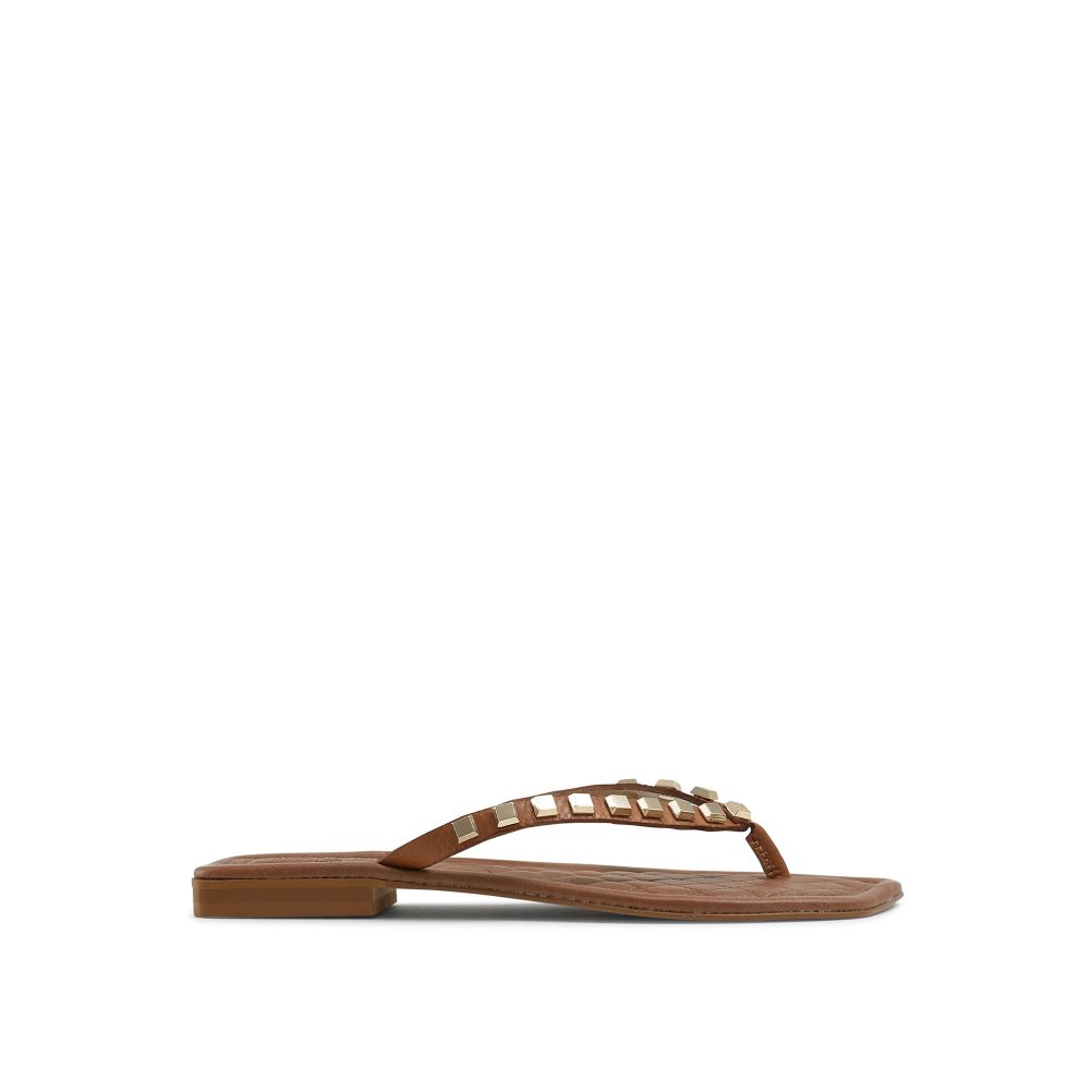 Russell & Bromley Cairo Stud Tå Post Platta Sandaler Dam Bruna | XUEJY-5987