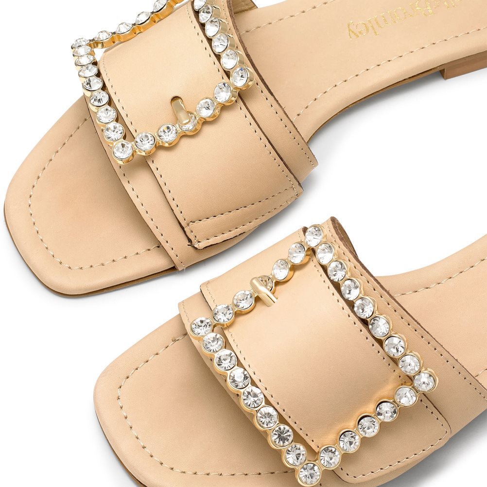 Russell & Bromley Cindy Jewelled Spännen Platta Sandaler Dam Ljusbruna | LGSMW-7958