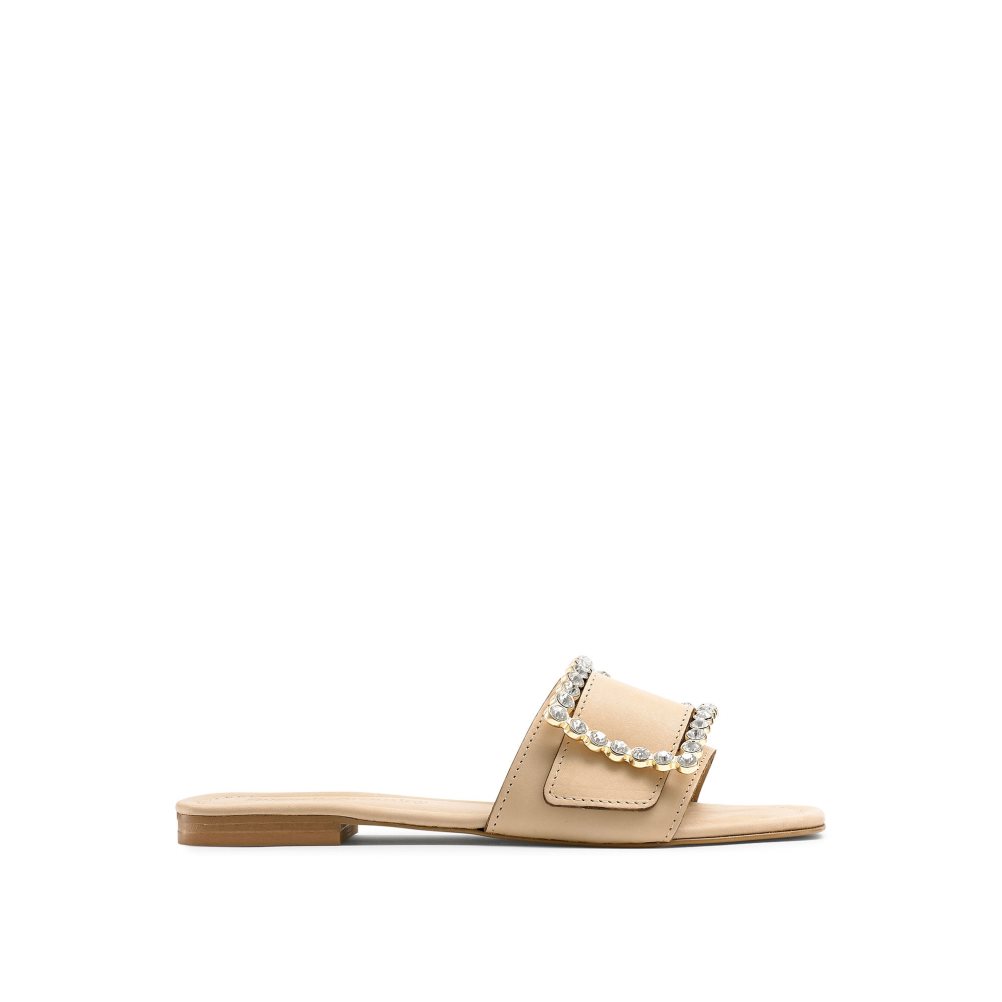 Russell & Bromley Cindy Jewelled Spännen Platta Sandaler Dam Ljusbruna | LGSMW-7958