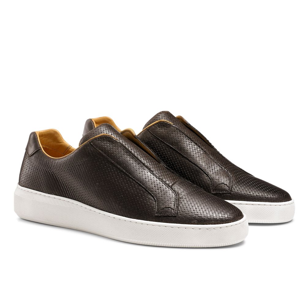 Russell & Bromley Clearway M Woven Laceless Sneakers Herr Choklad | OIJRS-8451