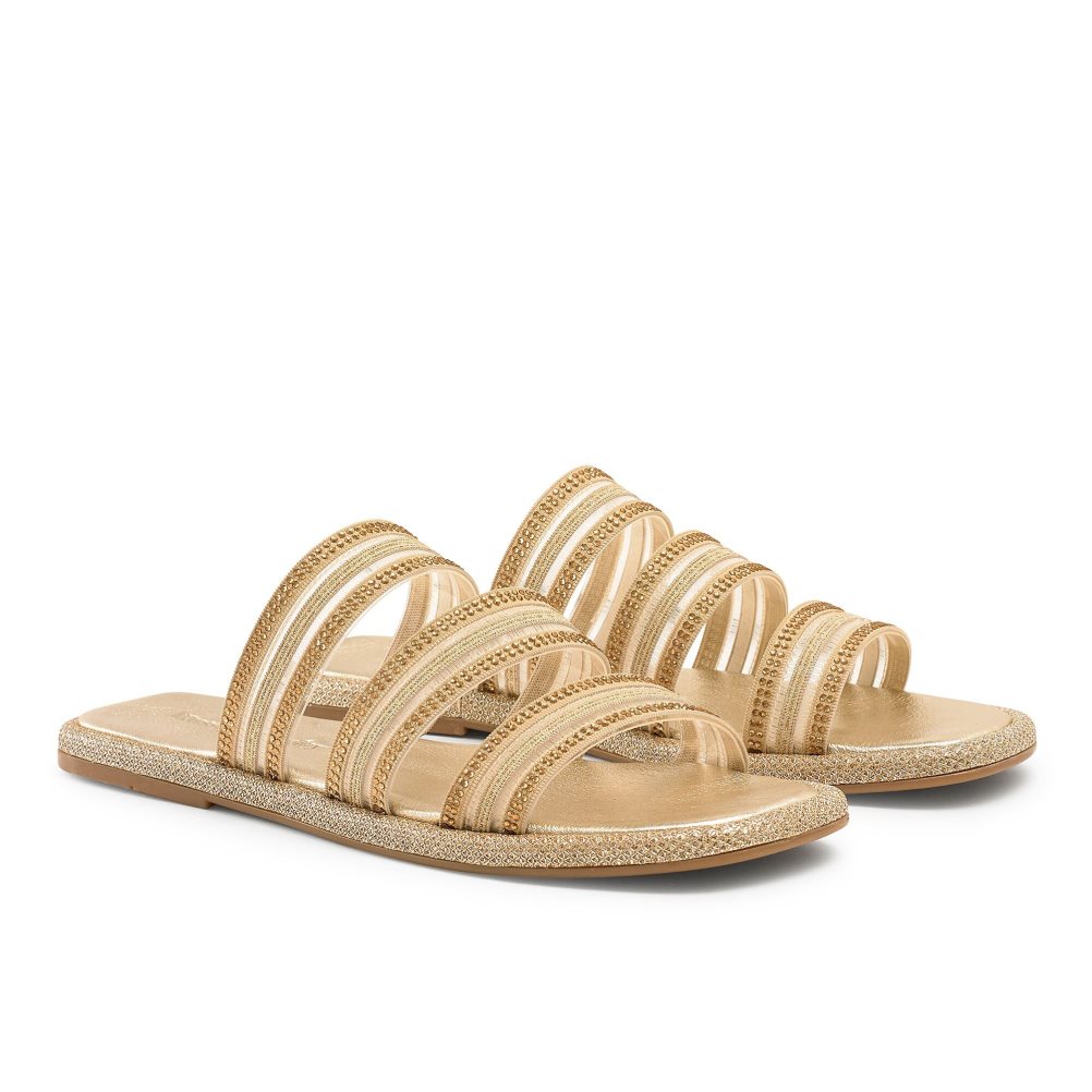Russell & Bromley Cosmical Embellished Platta Sandaler Dam Guld | AUFPT-3856