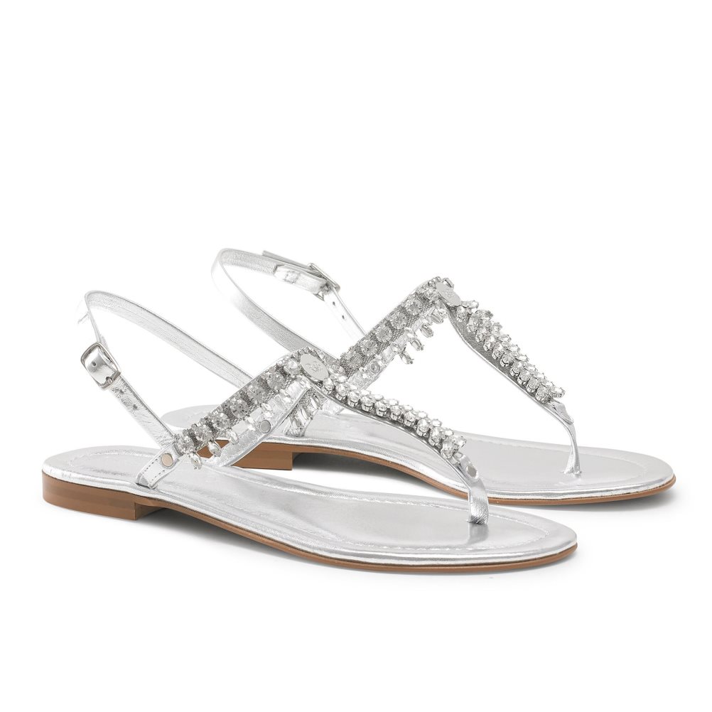 Russell & Bromley Crystal Embellished Platta Sandaler Dam Silver | FEGJZ-3894