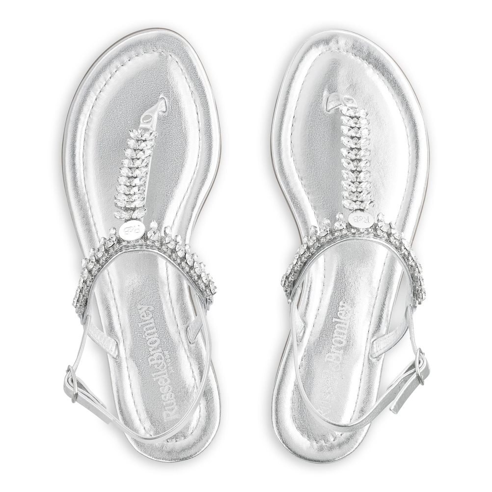 Russell & Bromley Crystal Embellished Platta Sandaler Dam Silver | FEGJZ-3894