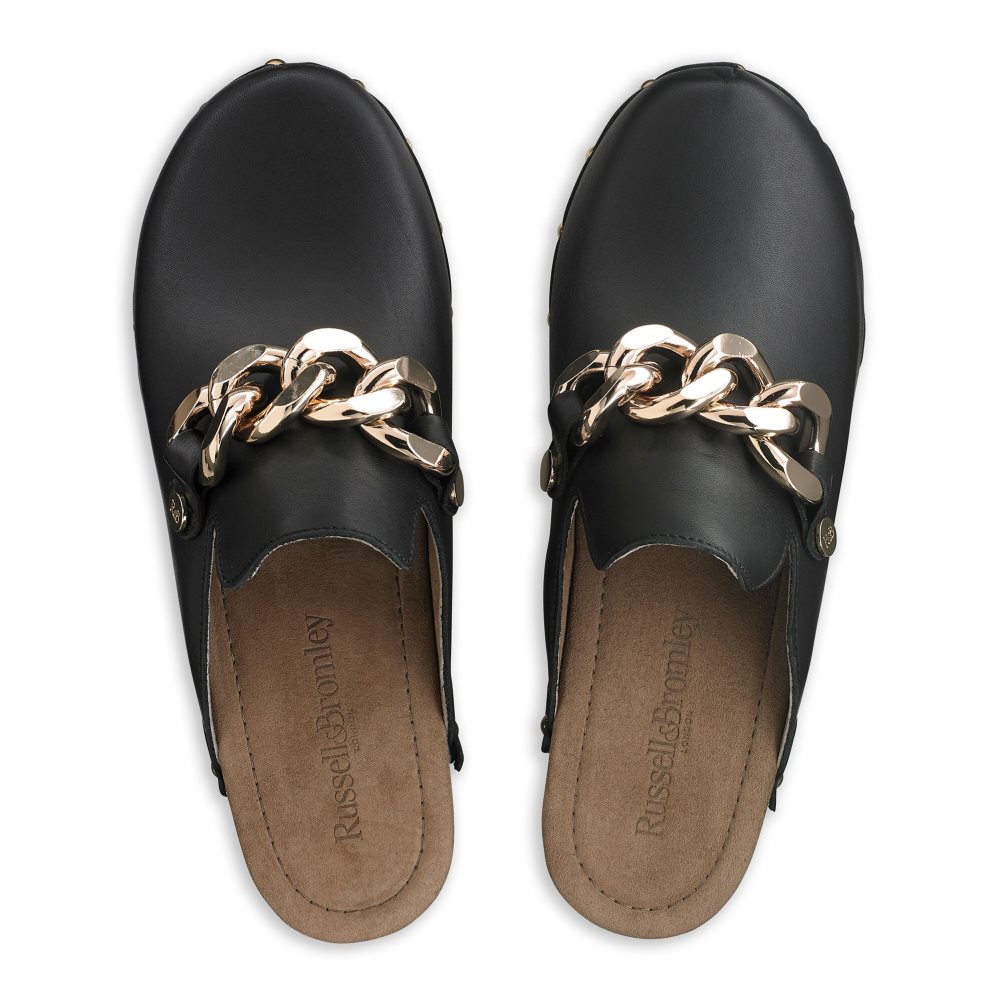 Russell & Bromley Dellabosco Chain Closed Tå Mules Skor Dam Svarta | WENFD-4925
