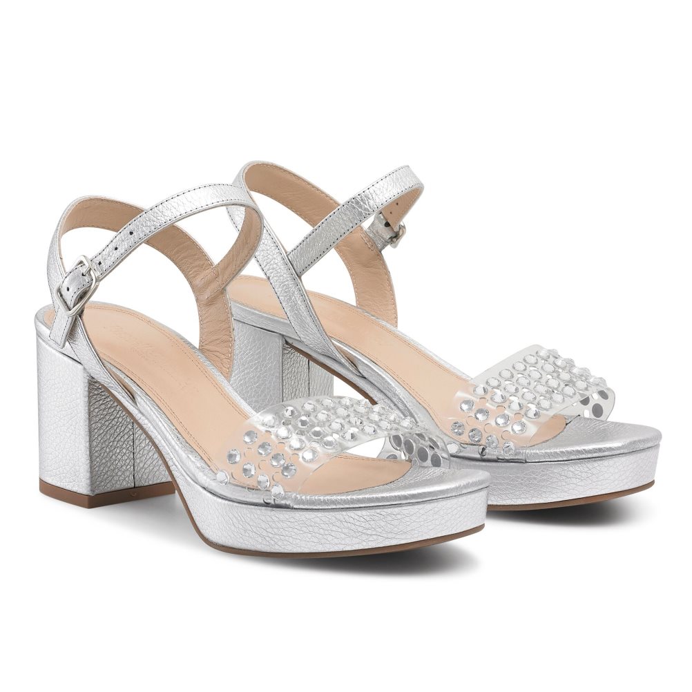 Russell & Bromley Discoqueen+ Platform Sandaler Klack Dam Silver | IWFND-8469