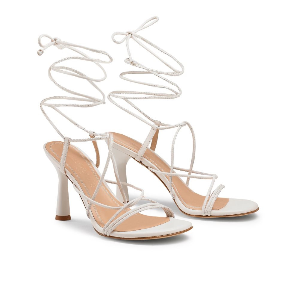 Russell & Bromley Dragon Snörade Round Tå Sandaler Klack Dam Vita | QOUPZ-3481