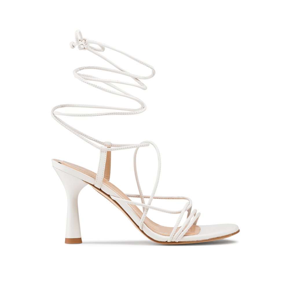 Russell & Bromley Dragon Snörade Round Tå Sandaler Klack Dam Vita | QOUPZ-3481