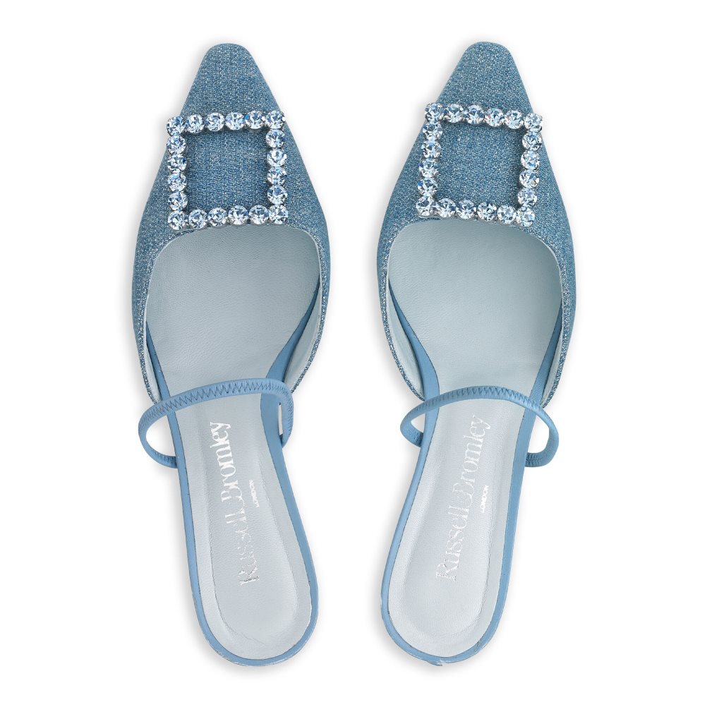 Russell & Bromley Fairytale Slingback Gem Kitten Sandaler Klack Dam Marinblå | WUYMR-8547