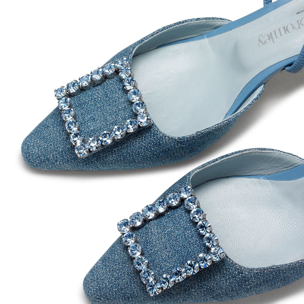 Russell & Bromley Fairytale Slingback Gem Kitten Sandaler Klack Dam Marinblå | WUYMR-8547