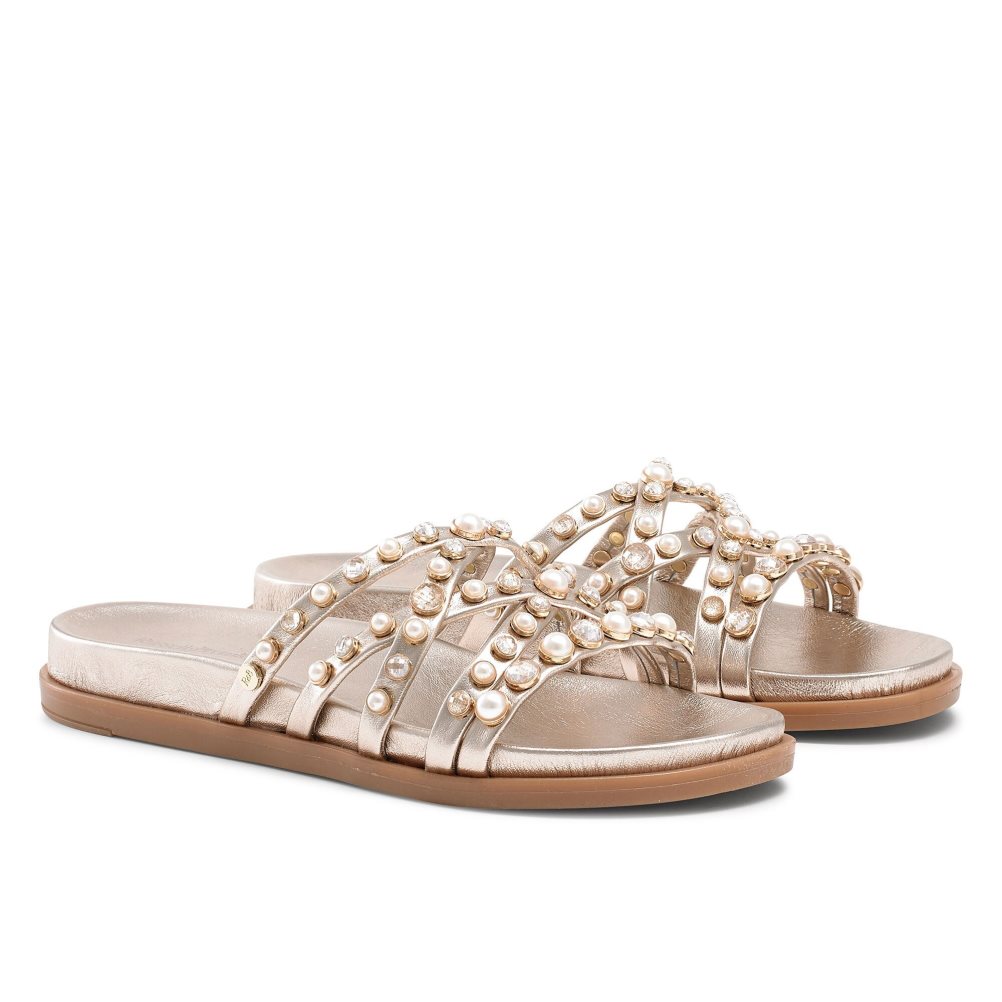 Russell & Bromley Fancy Embellished Platta Sandaler Dam Guld | EIJUT-1206