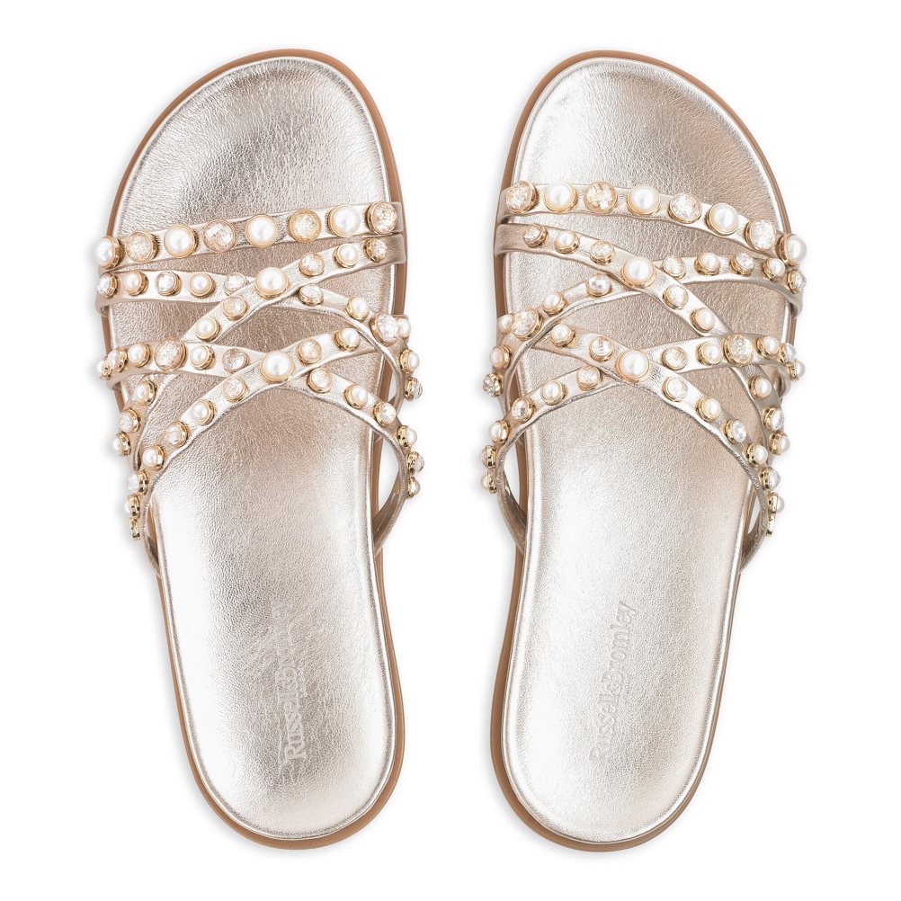 Russell & Bromley Fancy Embellished Platta Sandaler Dam Guld | EIJUT-1206