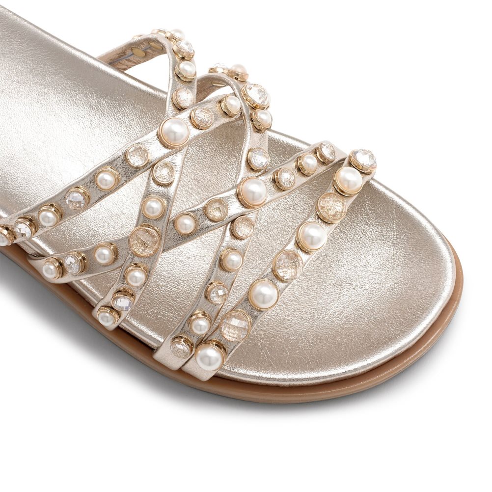 Russell & Bromley Fancy Embellished Platta Sandaler Dam Guld | EIJUT-1206
