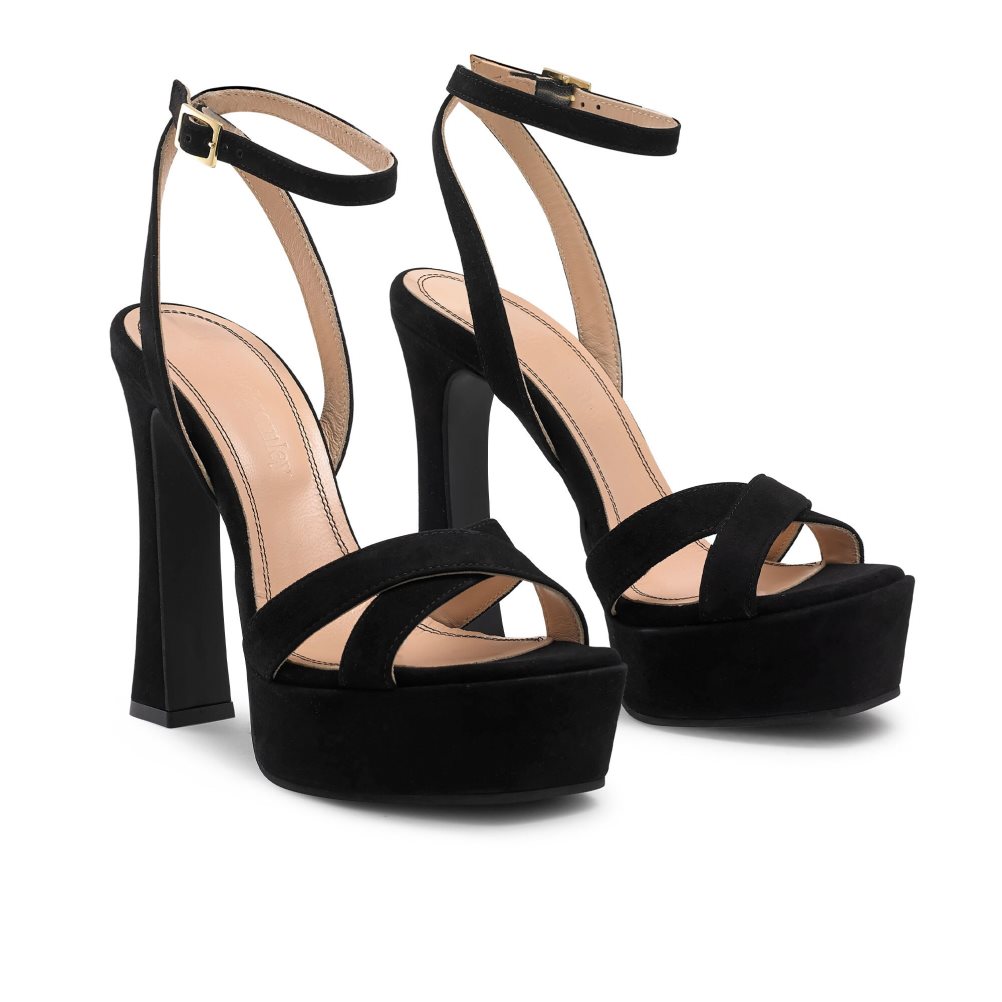 Russell & Bromley Far Out Cross Rem Platform Sandaler Klack Dam Svarta | AGFYI-1387