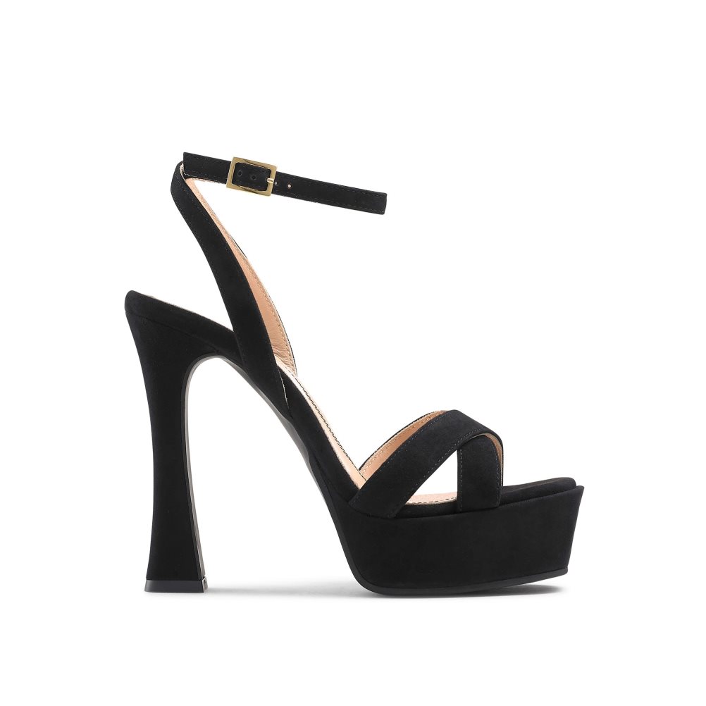 Russell & Bromley Far Out Cross Rem Platform Sandaler Klack Dam Svarta | AGFYI-1387