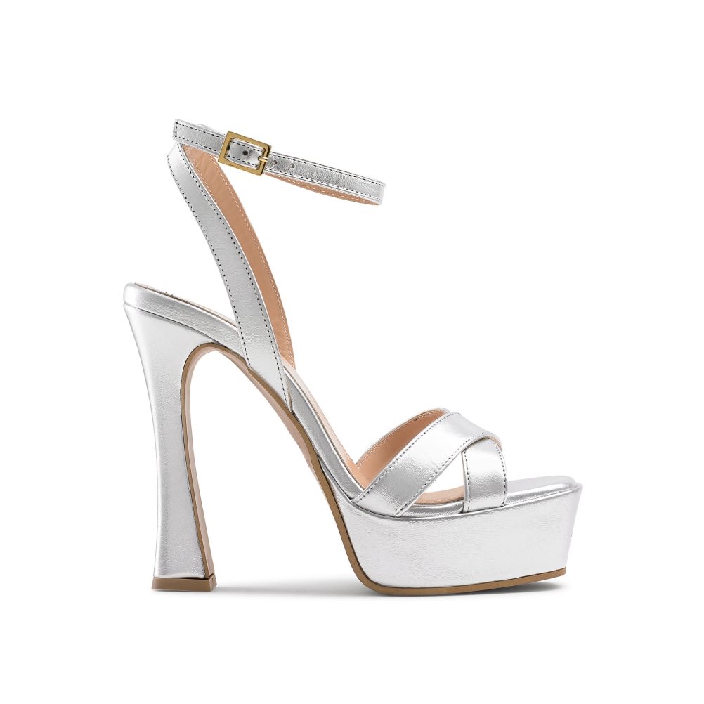 Russell & Bromley Far Out Cross Rem Platform Sandaler Klack Dam Silver | DOYLI-4023