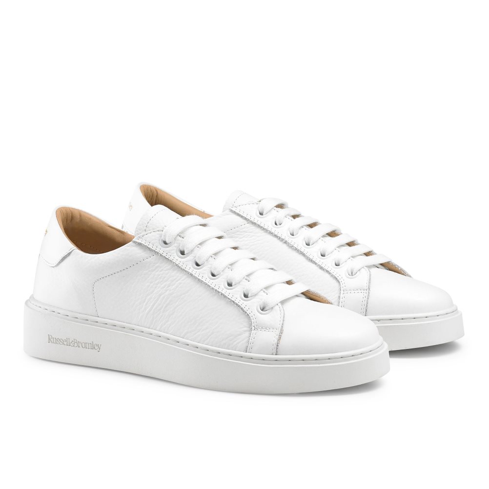 Russell & Bromley Gleam Low Top Spets Up Platform Skor Dam Vita | BJMAD-3768