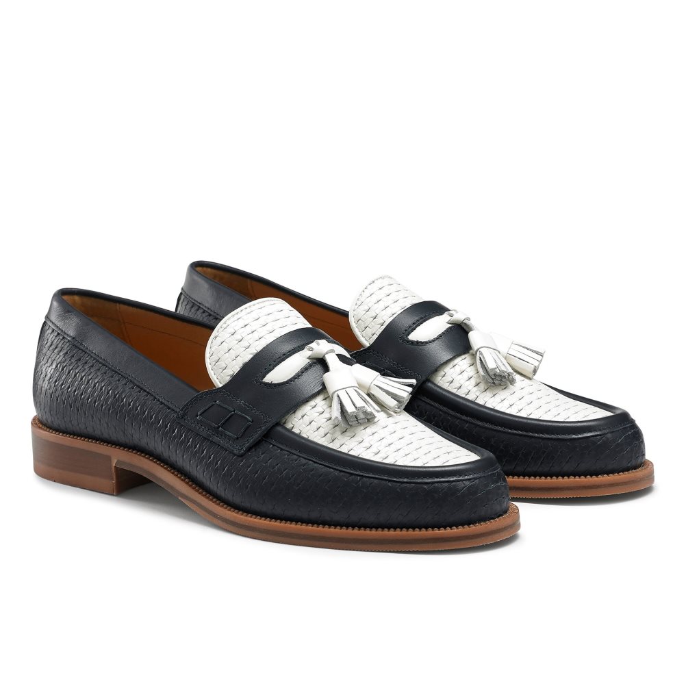 Russell & Bromley Keeble 4 Tassel College Formella Skor Herr Marinblå Vita | KQYLC-9847
