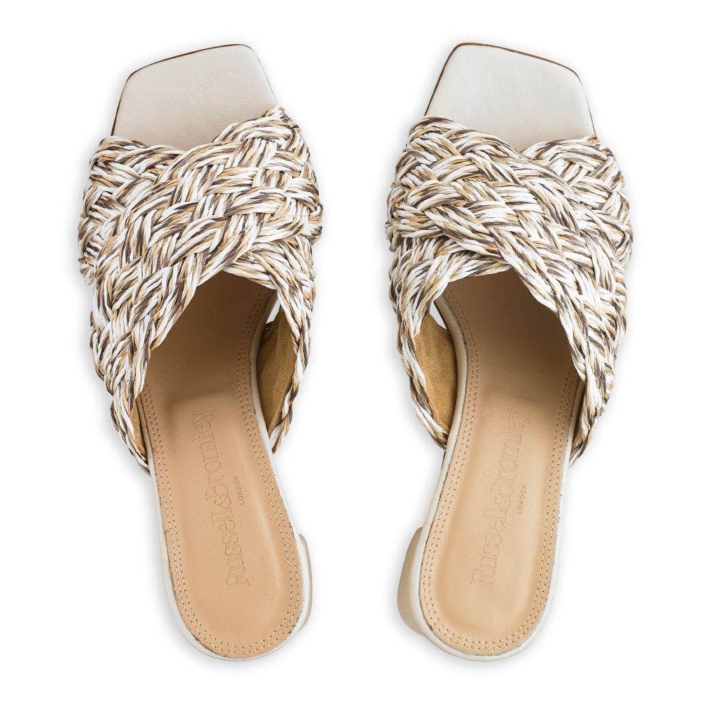Russell & Bromley Kiss Me Raffia Block Mules Skor Dam Ljusbruna | JYZBD-6712