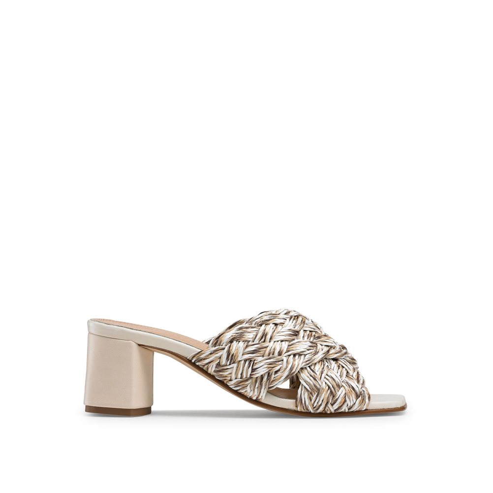 Russell & Bromley Kiss Me Raffia Block Mules Skor Dam Ljusbruna | JYZBD-6712