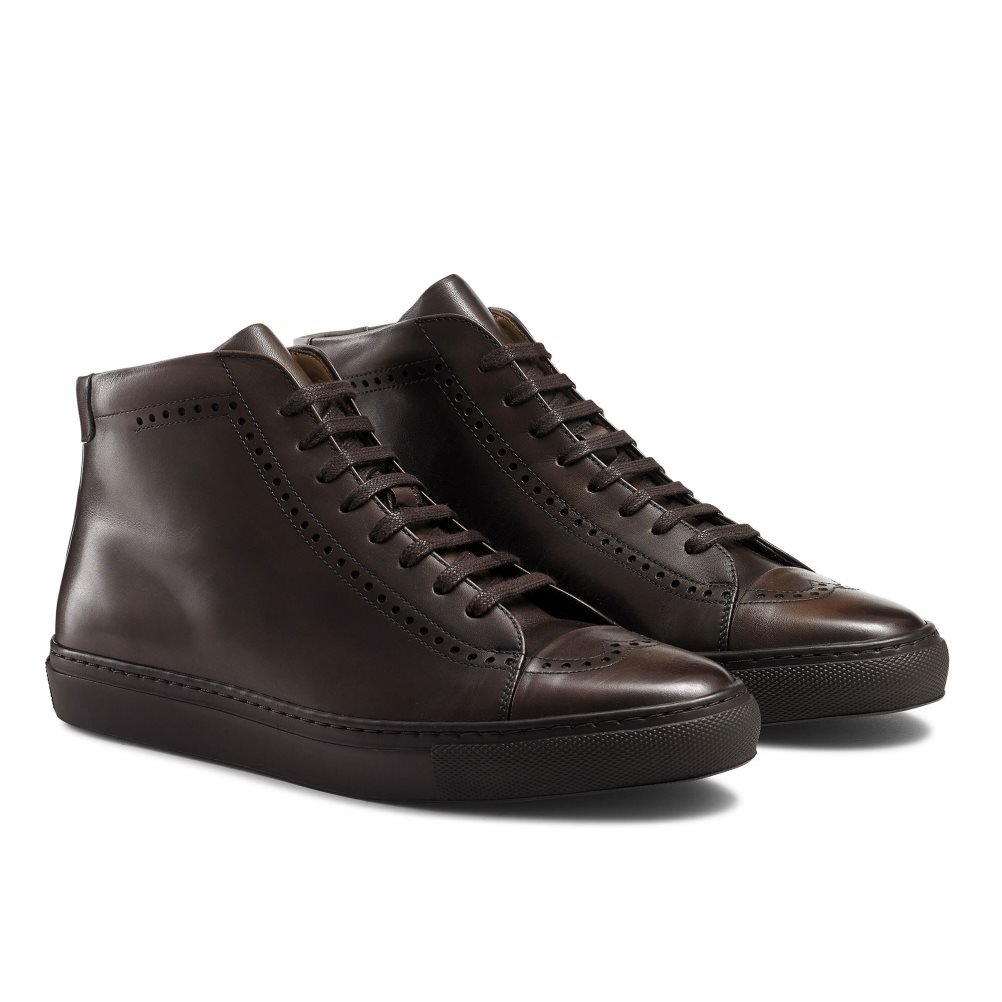 Russell & Bromley Legend Luxury High-top Sneakers Herr Choklad | DUPAF-6314