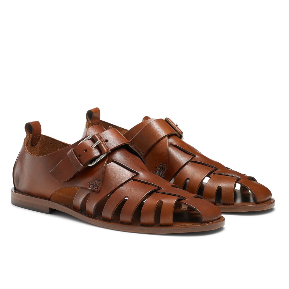 Russell & Bromley Neptune Buckled Fisherman Sandaler Herr Bruna | NQYAL-2039