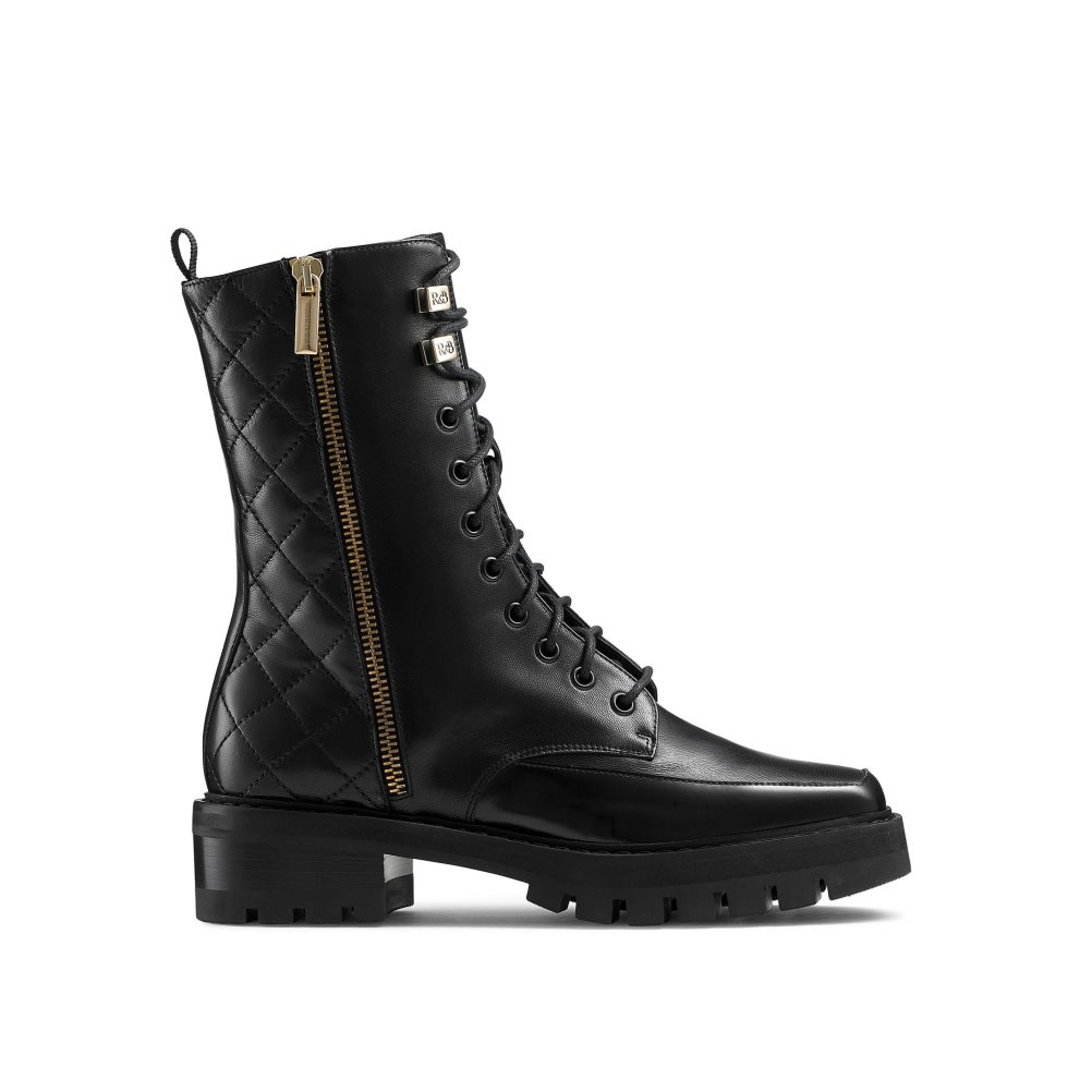 Russell & Bromley Parade Square Tå Militärkängor Dam Svarta | DMWLP-5902