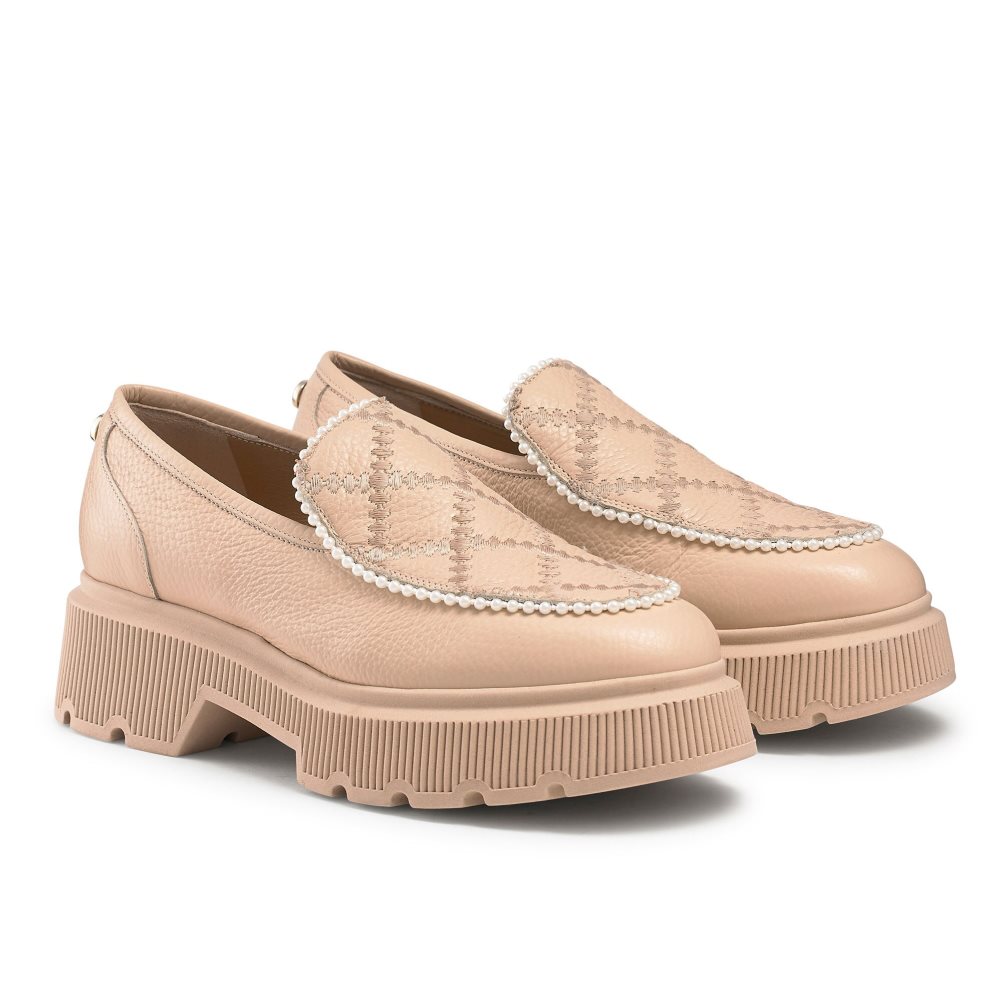 Russell & Bromley Patchwork Tjock Pearl Loafers Dam Rosa | NCGIB-9138