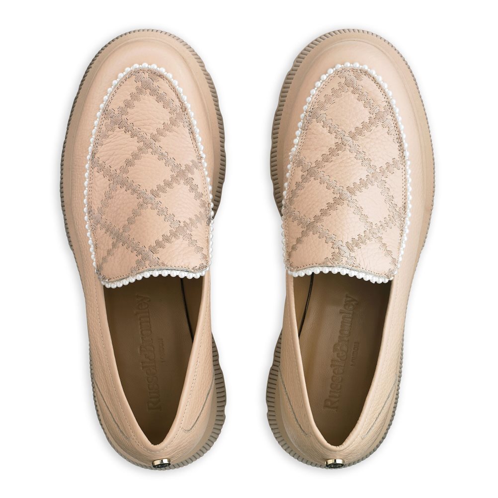 Russell & Bromley Patchwork Tjock Pearl Loafers Dam Rosa | NCGIB-9138