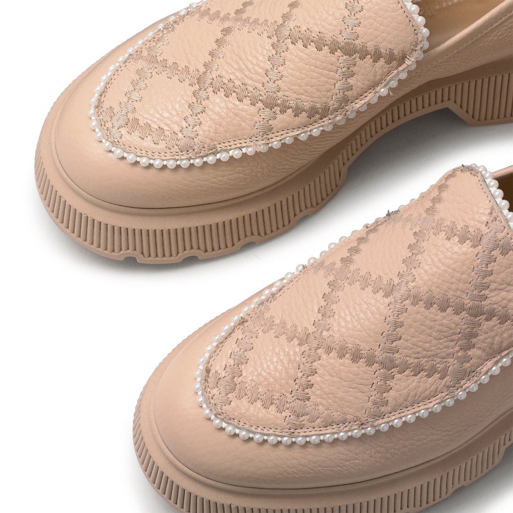 Russell & Bromley Patchwork Tjock Pearl Loafers Dam Rosa | NCGIB-9138