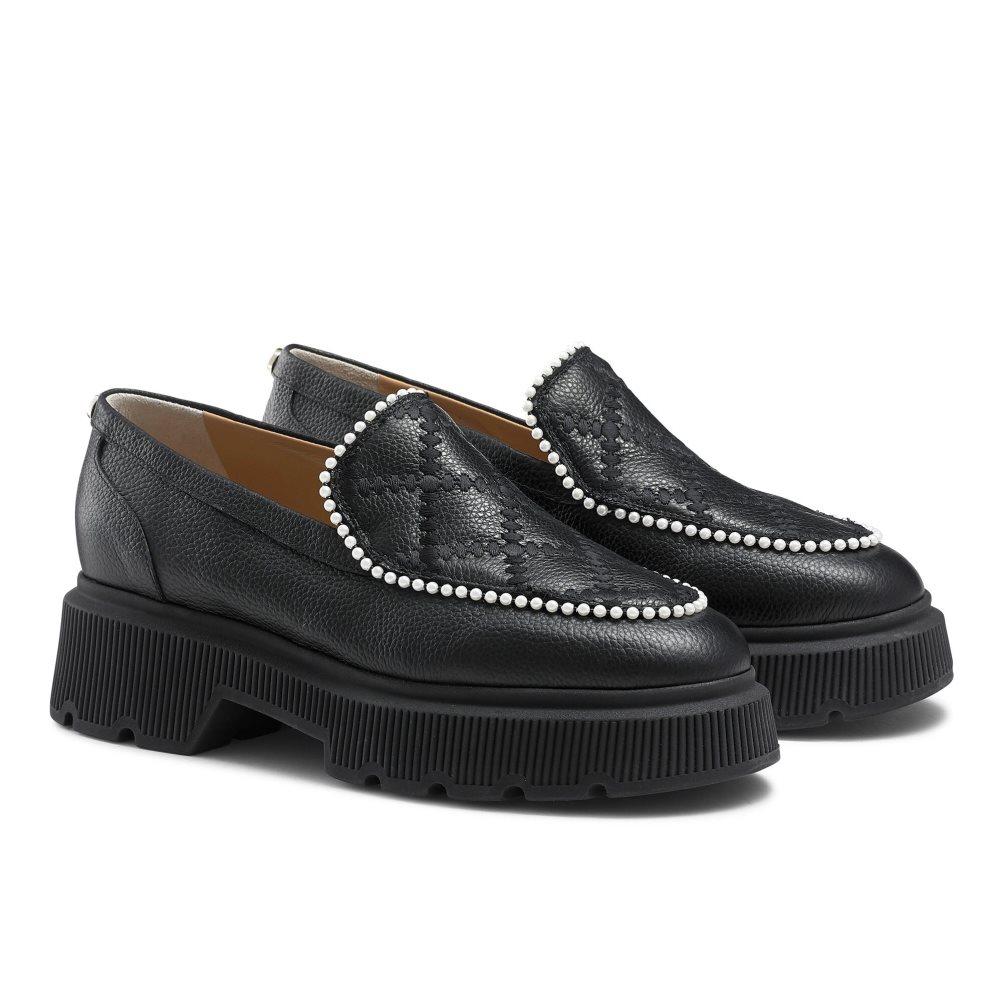 Russell & Bromley Patchwork Tjock Pearl Loafers Dam Svarta | SPVNQ-9751