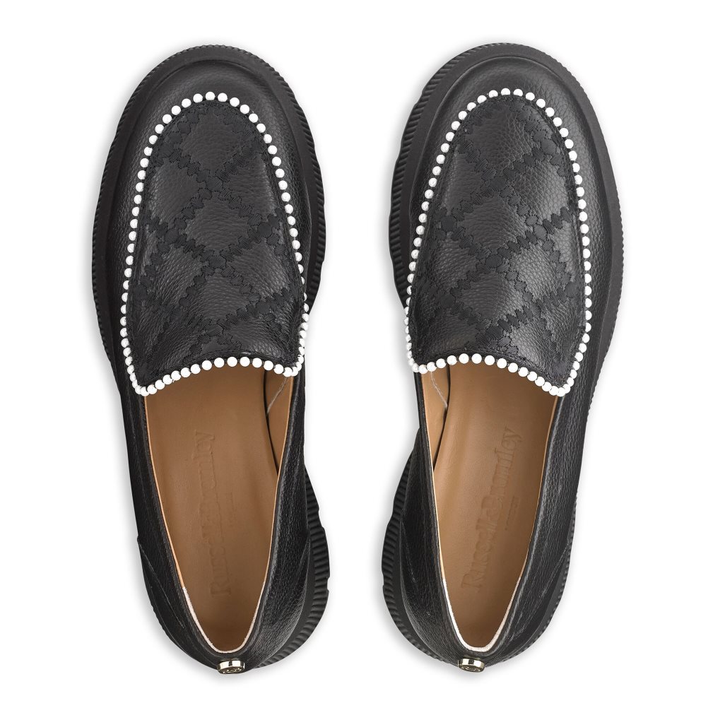 Russell & Bromley Patchwork Tjock Pearl Loafers Dam Svarta | SPVNQ-9751