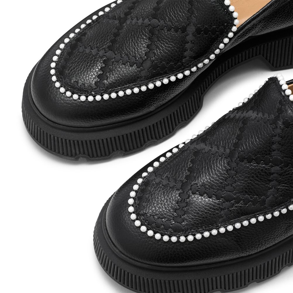 Russell & Bromley Patchwork Tjock Pearl Loafers Dam Svarta | SPVNQ-9751
