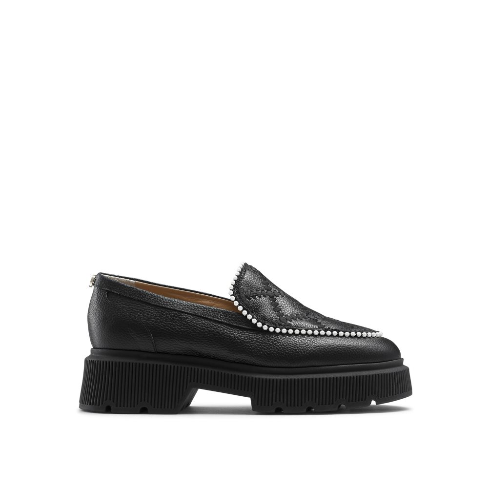 Russell & Bromley Patchwork Tjock Pearl Loafers Dam Svarta | SPVNQ-9751