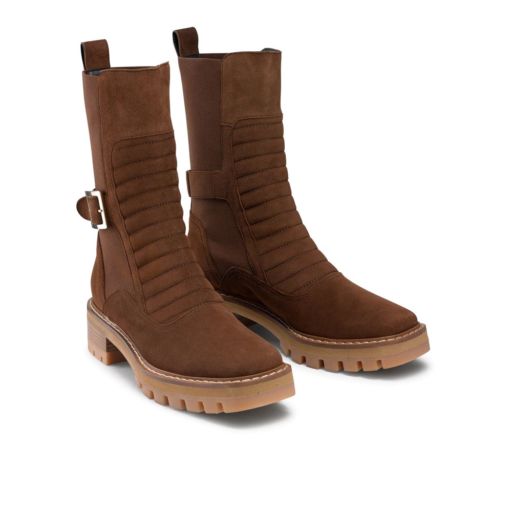 Russell & Bromley Pillion Square Tå Biker Stövlar Dam Bruna | AMCNQ-6830