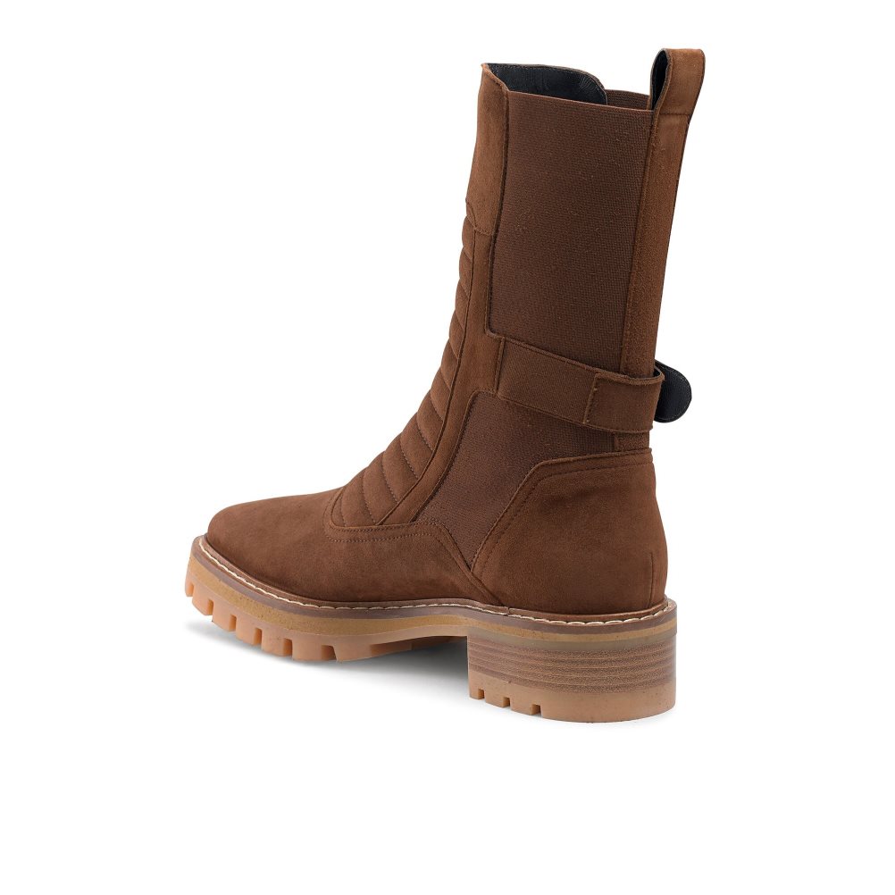 Russell & Bromley Pillion Square Tå Biker Stövlar Dam Bruna | AMCNQ-6830