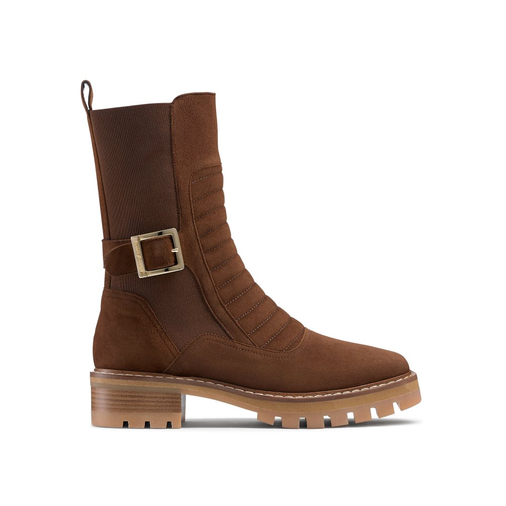 Russell & Bromley Pillion Square Tå Biker Stövlar Dam Bruna | AMCNQ-6830