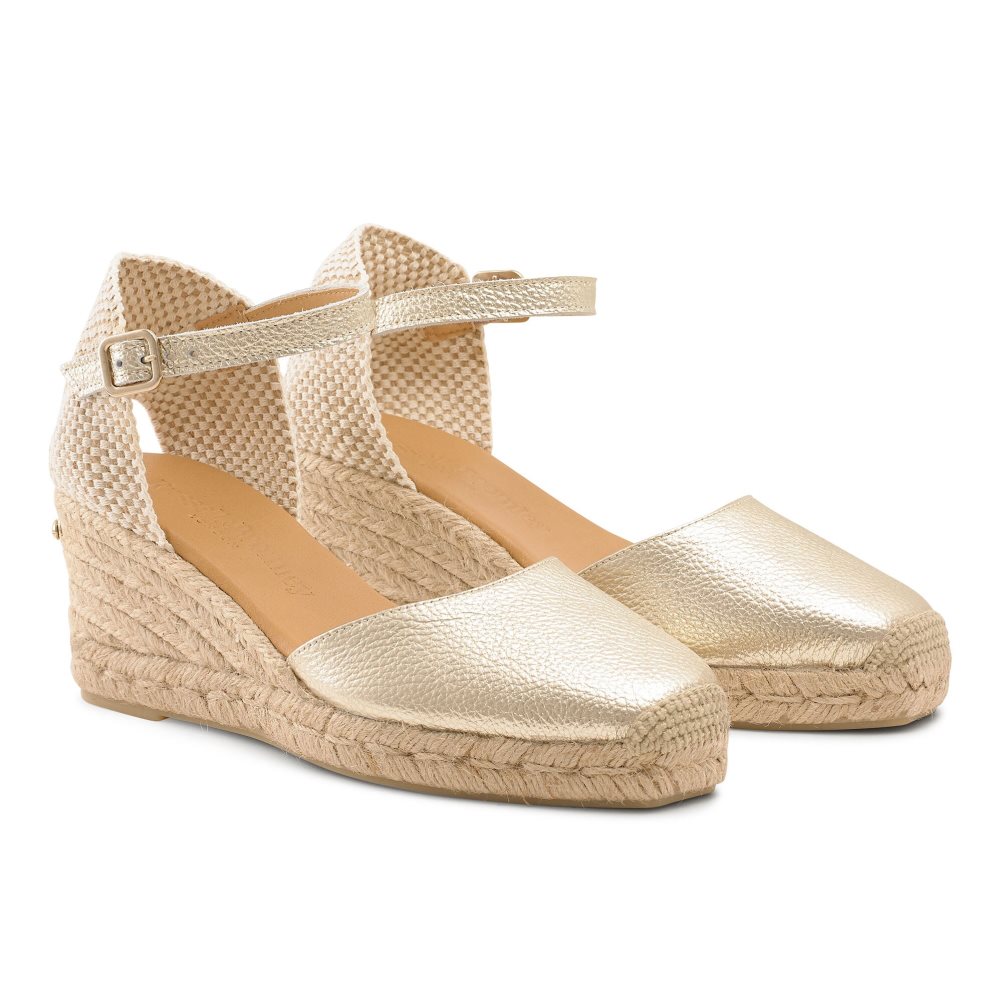 Russell & Bromley Pineapple Square Tå Espadrille Kilklack Dam Guld | YJZUC-8207
