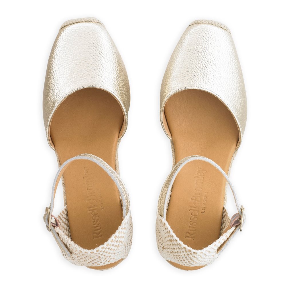 Russell & Bromley Pineapple Square Tå Espadrille Kilklack Dam Guld | YJZUC-8207