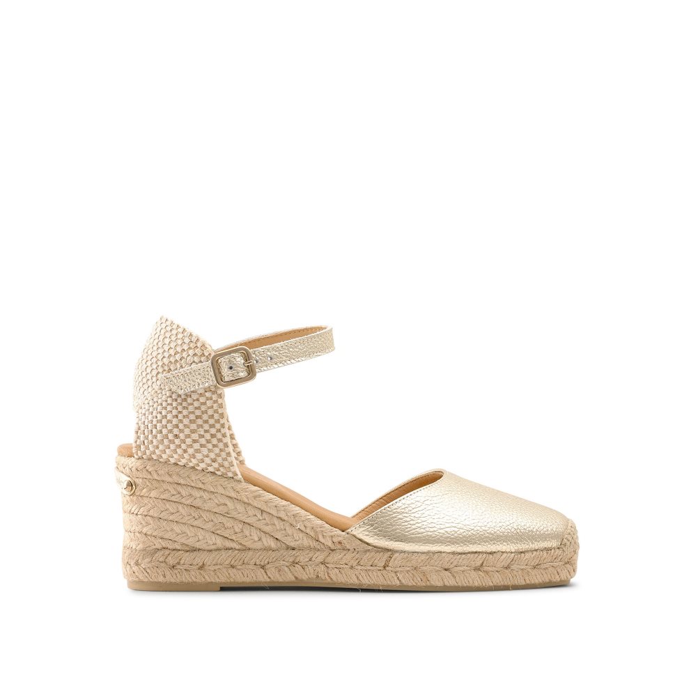 Russell & Bromley Pineapple Square Tå Espadrille Kilklack Dam Guld | YJZUC-8207