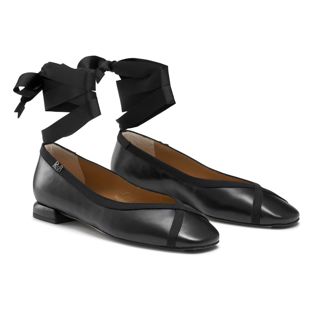 Russell & Bromley Pirouette Ankle Tie Ballerina Dam Svarta | ZJBFV-0379