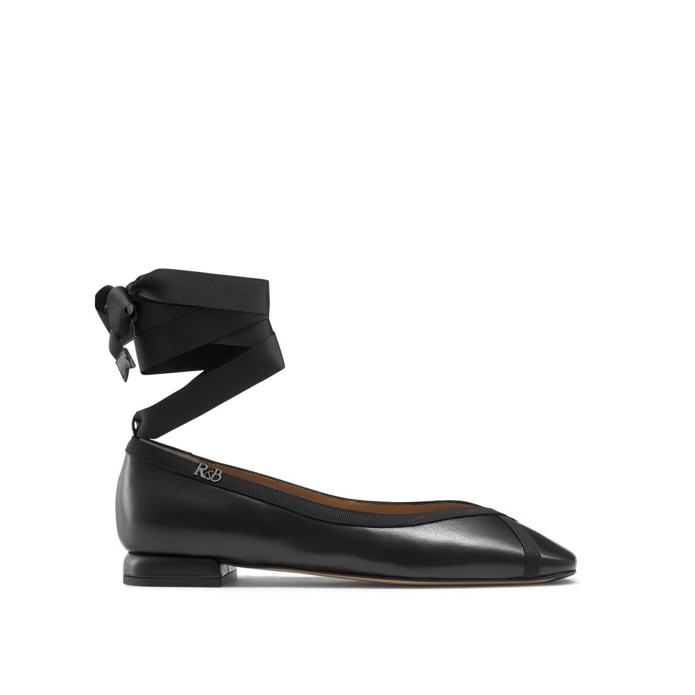 Russell & Bromley Pirouette Ankle Tie Ballerina Dam Svarta | ZJBFV-0379
